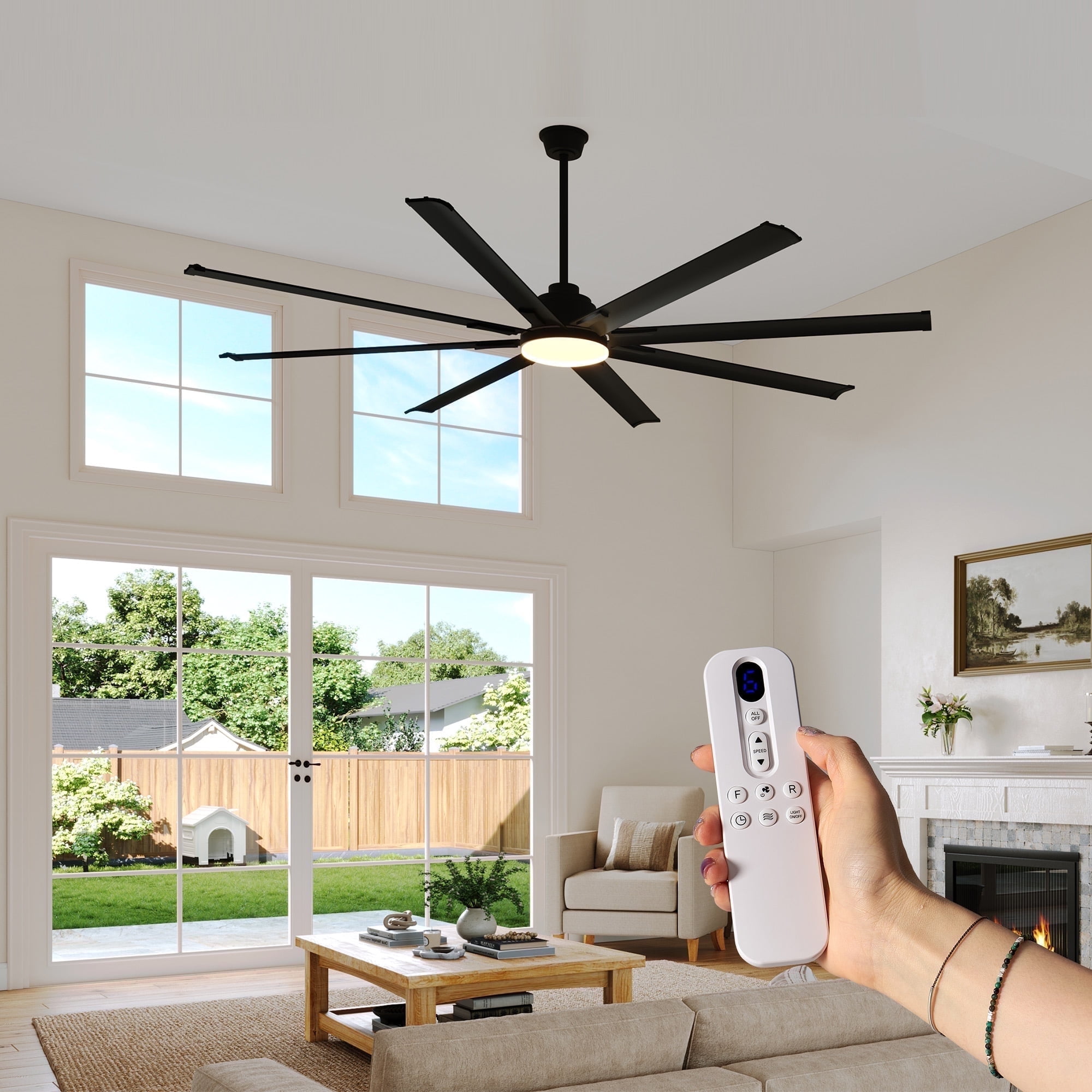Jocisland 84 Inch Ceiling Fan with Light, 8-Blade Large Ceiling Fan ...