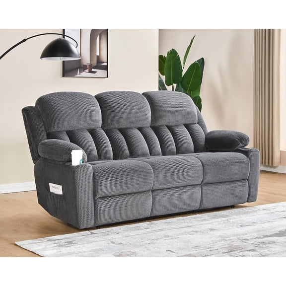 Jocisland 85" Reclining Sofa, 3 Seater Recliner Couch with Dual Wingback Recliners & Cup Holders, Comfy Oversized Living Room Sofa, Grey