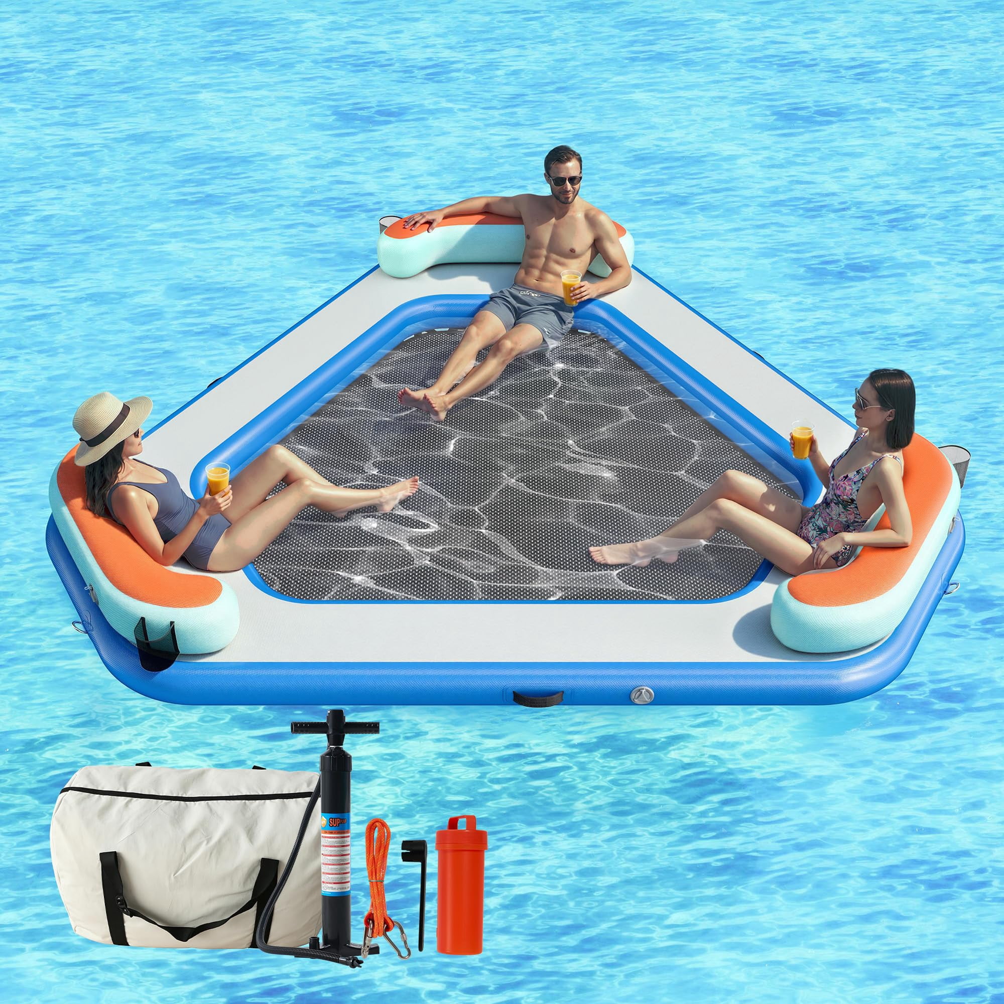 Jocisland 8FT Inflatable Water Hammock Round Floating Dock with Mesh ...