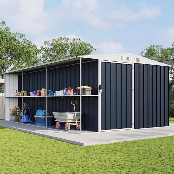 Jocisland 8x10x6 ft Backyard Storage Shed with Shelving Rack, Reinforced Frame, Lockable Door, Side Window and Gable Roof Support Flexible, Outdoor