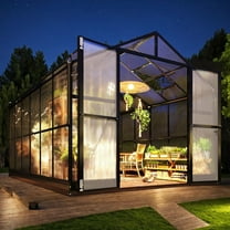 Jocisland 8x12 ft Polycarbonate Greenhouse with Quick-Connect Fittings, Walk-in Large Aluminum Greenhouse with 2 Swing Doors, Winter Greenhouse for Outdoors Black