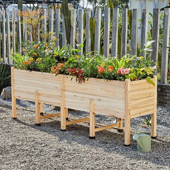 Jocisland 8x2FT Wooden Raised Garden Bed with Legs - 15 Inch Deep Elevated Planter Box for Deep-Rooted Plants, Ideal for Balcony, Patio, and Backyard, Easy Assembly