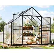 Jocisland 8x8x7 FT Polycarbonate Greenhouse, Walk-in Aluminum with 2 top-opening windows, 2 Swing Doors, Heavy Duty Outdoor Greenhouse, Black