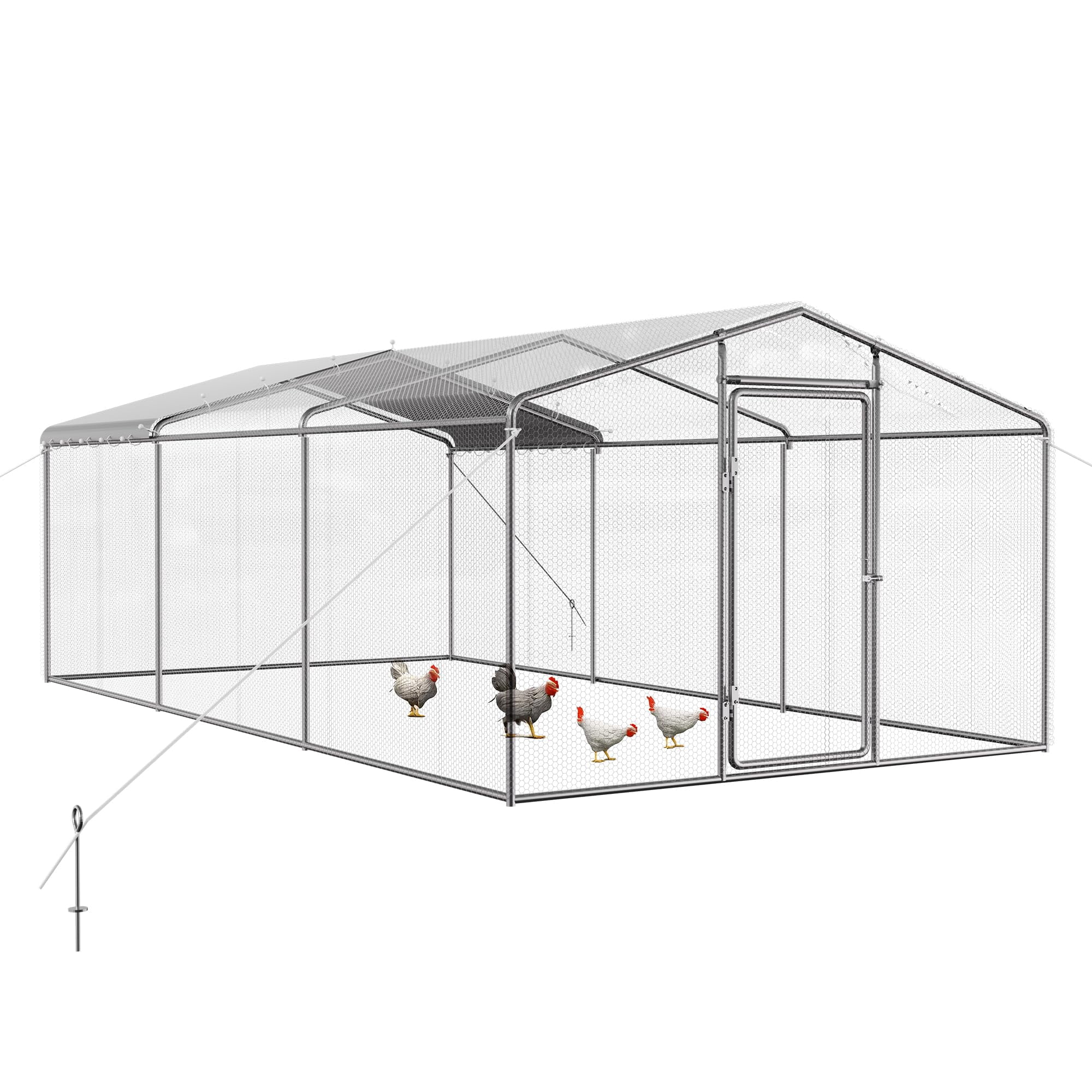 Jocisland 9x19x6.5 FT Walk-in Chicken Coop, Large Metal Chicken Run ...