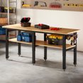 thumbnail image 1 of Jocisland Adjustable 2-Tier Workbench with 4 Ac Outlet and 2 Usb Ports Power Outlets, 2000 lbs Capacity, Rubber Wood Top for Garage, Workshop(72X24In), 1 of 8