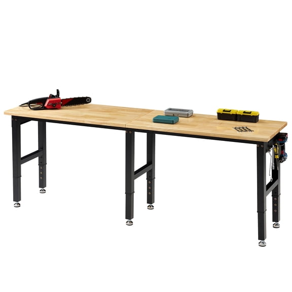 Jocisland Adjustable Workbench with Power Outlets, 5000 lbs Capacity Rubber Wood Top Work Benches for Garage, Heavy Duty Work bench, Workshop, Office
