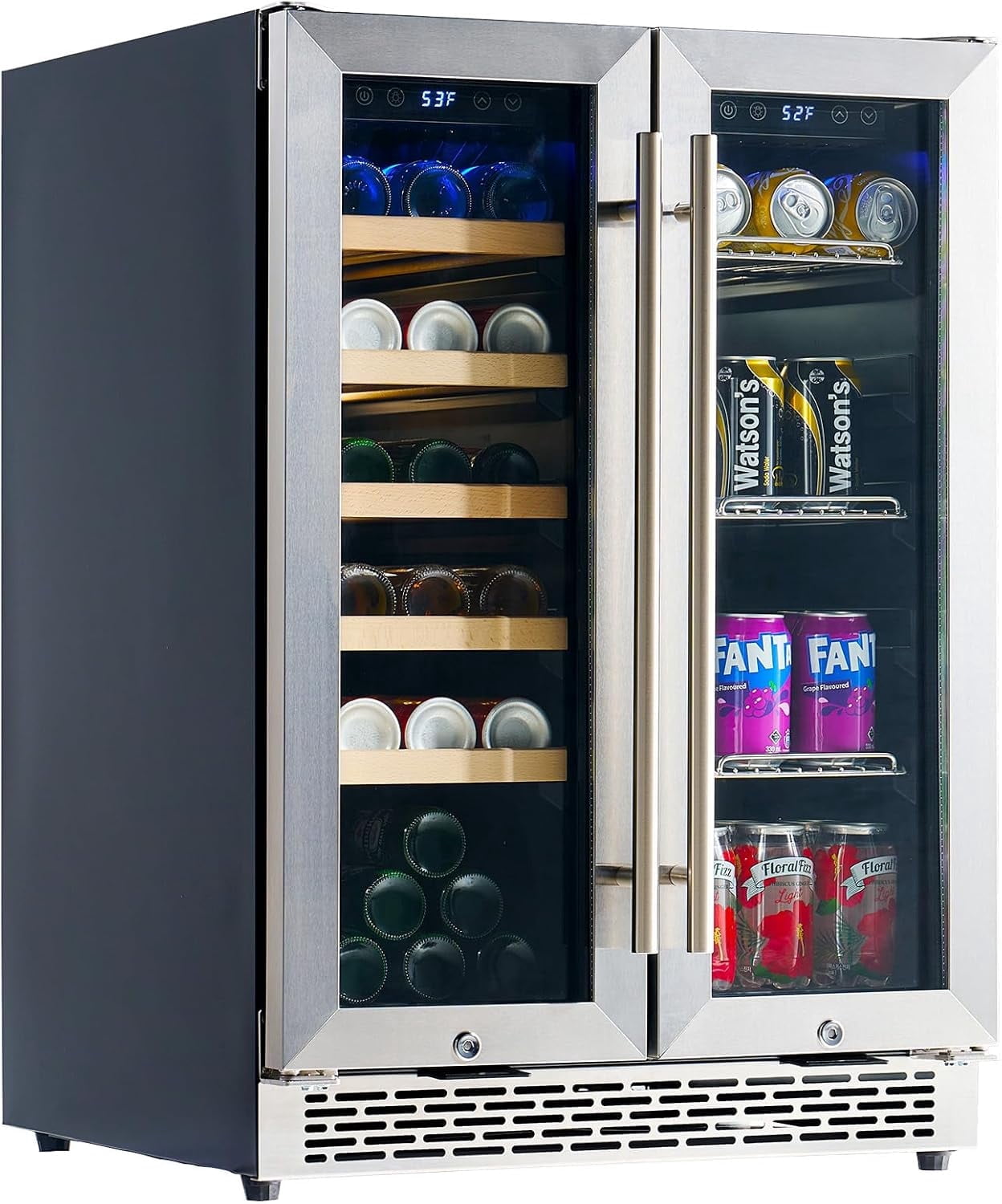 Jocisland Beverage Refrigerator-24 in Fridge Cooler Dual Zone with Glass Door, Under Counter/Freestanding Wine, for Kitchen, 34-64℉, 41-68℉