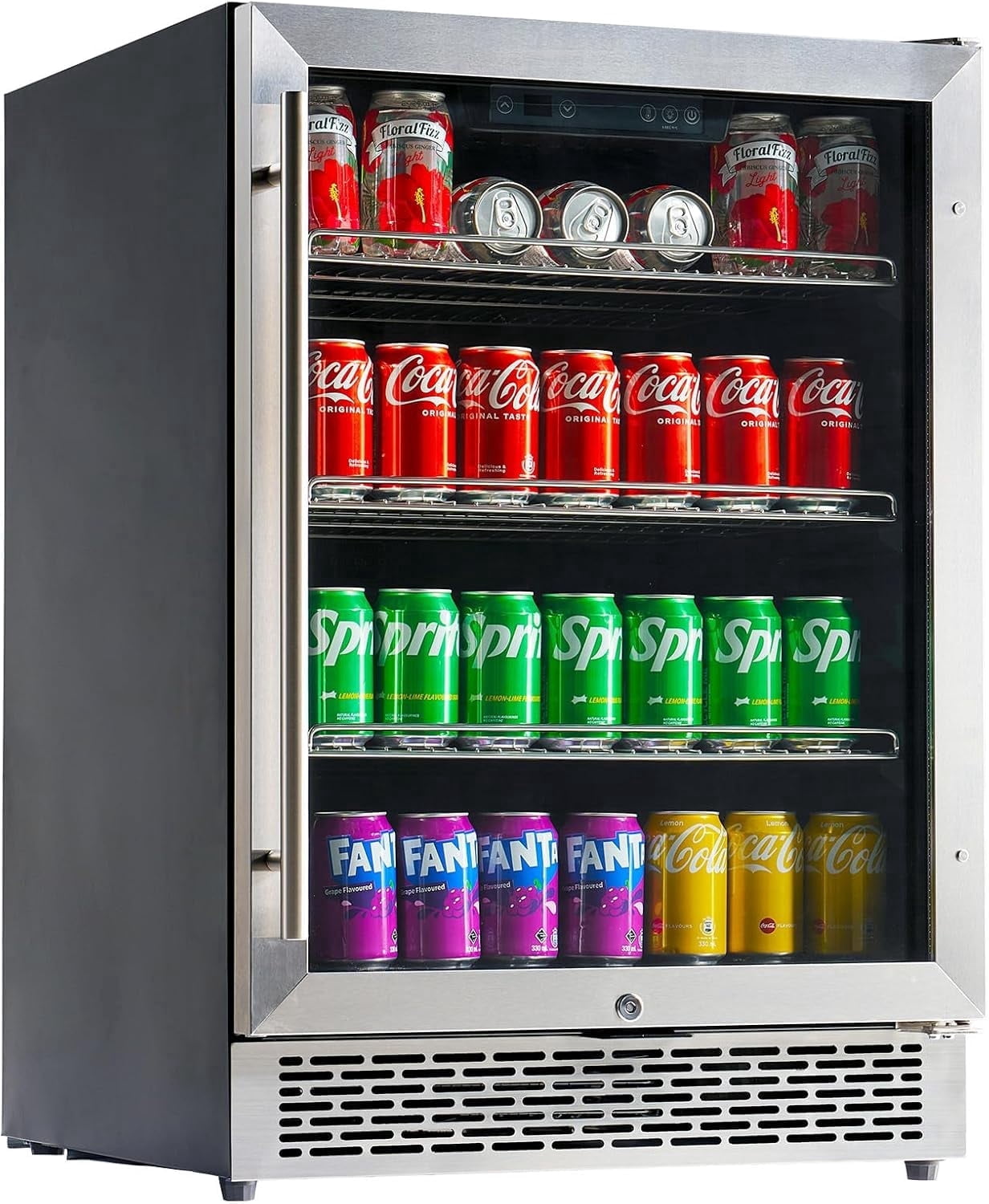 Jocisland Beverage Refrigerator-24 in Fridge with Glass Door, Adjustable Shelves and LED Touch Panel, Under Counter Design for Wine Beer Use, 34-64℉