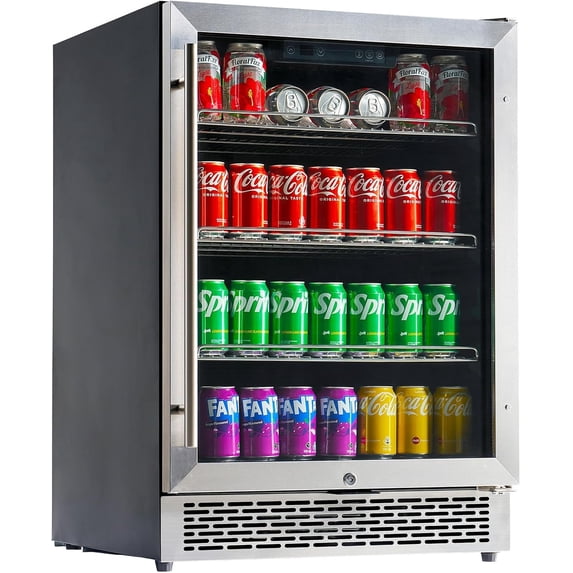 Jocisland Beverage Refrigerator-24 in Fridge with Glass Door, Adjustable Shelves and LED Touch Panel, Under Counter Design for Wine Beer Use, 34-64℉