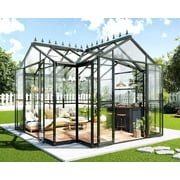 Jocisland Chalet Greenhouse 12x10x8 ft with Quick-Connect Fittings, for Outdoors Garden Backyard, Walk-in Aluminum Greenhouse with 2 Vents, Black