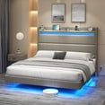 thumbnail image 1 of Merluxy Floating Bed Frame with LED Lights, Upholstered Platform Bed with Charing Station & Storage Wingback Headboard, Easy Assembly,King,Khaki, 1 of 8