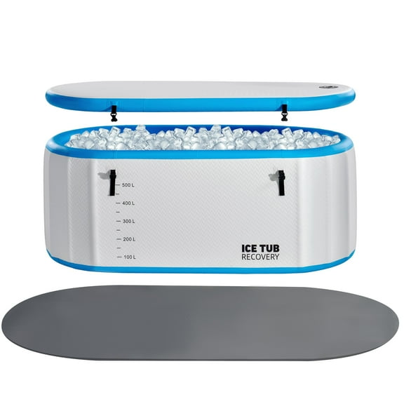 Jocisland Inflatable Cold Plunge Tub for Athletes, Ice Bath Tub with Insulated Lid Non-Slip Mat, Water Chiller Compatible, Portable for Outdoor & Indoor Recovery, 210 Gal, 71"L x 35"W x 30"H