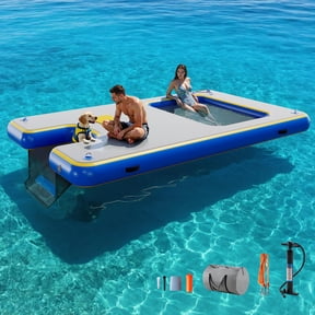 Jocisland Inflatable Floating Dock, Non-Slip 6/7/8/10/12 FT Air Dock Platform Loating Island Raft with Rope Ladder for Pool Lake Beach Ocean