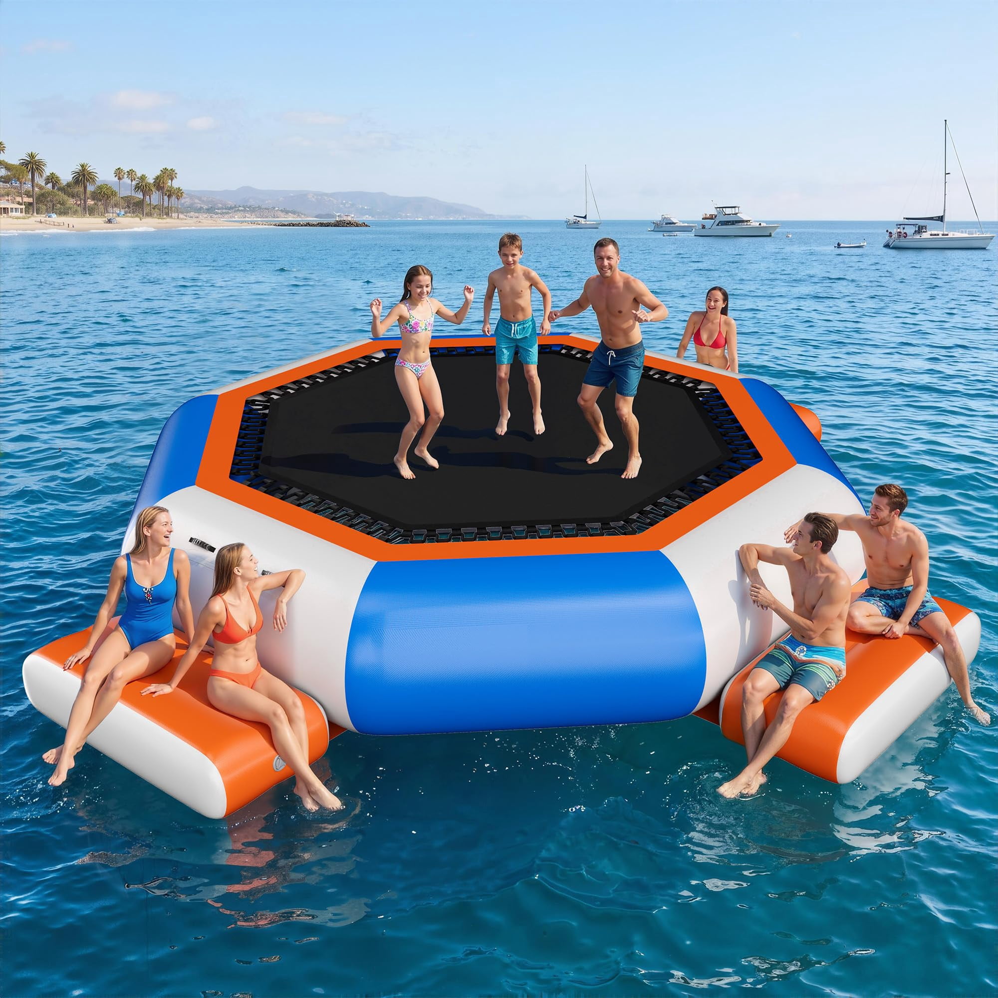 Elastic Body Inflatable Jocisland Inflatable Water Trampoline, 15FT Floating Water Bouncer with ...