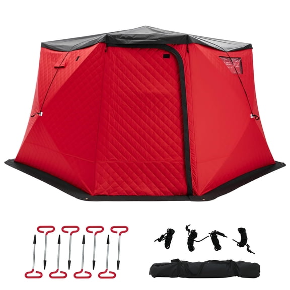 Jocisland Insulated Ice Fishing Tent, 6-8 Person Ice Shanty with 3-Layer Oxford Fabric, Waterproof Rain Cover, Carry Bag, Insulated Large Fishing Area