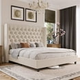 thumbnail image 1 of Merluxy King Bed Frame Upholstered Bed Wingback Headboard Velvet Tufted Deep Button/No Box Spring Needed/Easy Assembly/Cream, 1 of 7