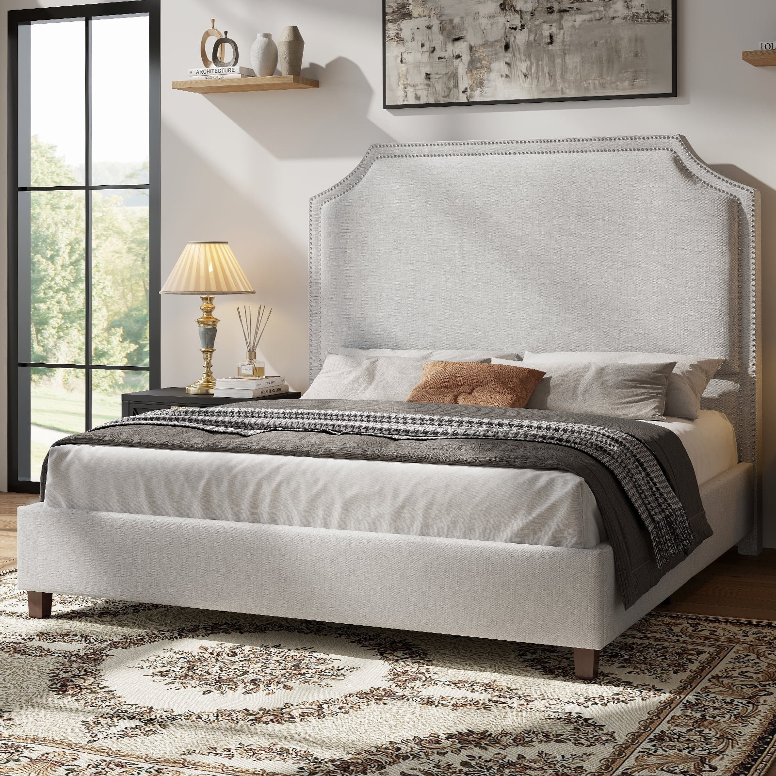 Jocisland King Size Upholstered Bed Frame with Headboard