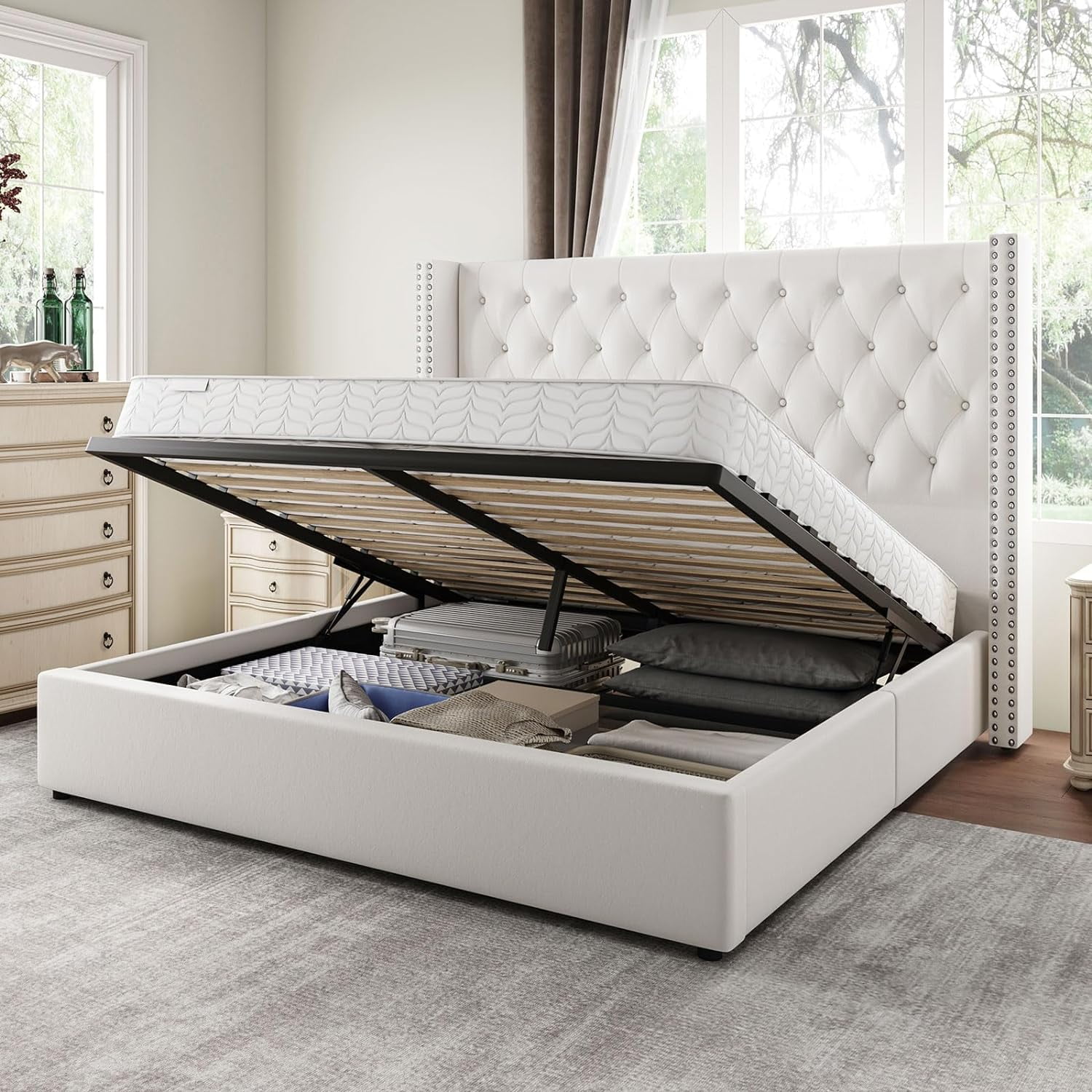 Jocisland King Size Lift Up Storage Bed, Upholstered Platform Bed Frame ...