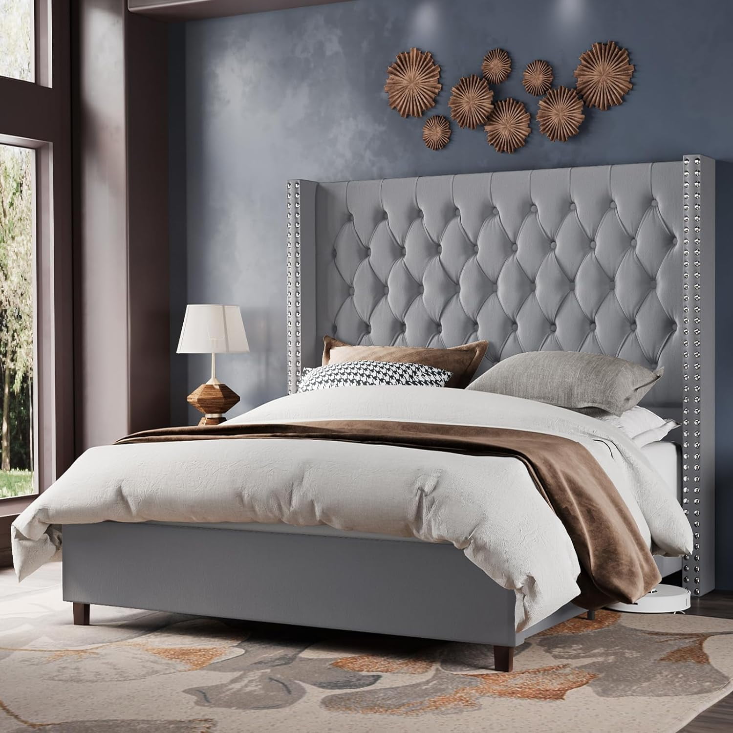 Tall upholstered 2024 headboard king