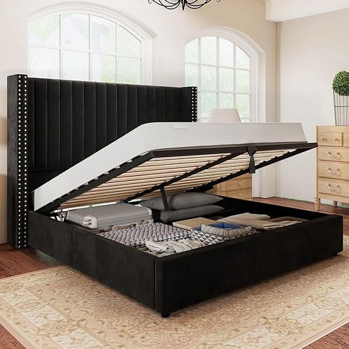 Jocisland Lift Up Storage Bed Frame Queen Size, Upholstered Platform ...