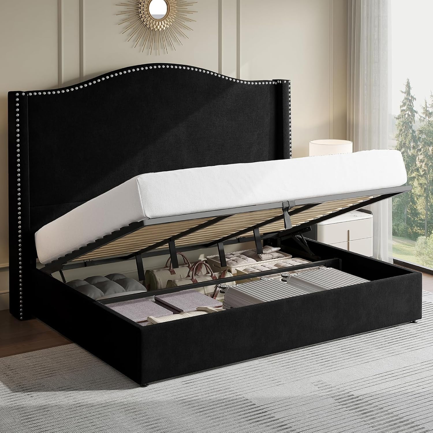 Jocisland Lift Up Storage Bed King Size, Upholstered Platform Bed Frame