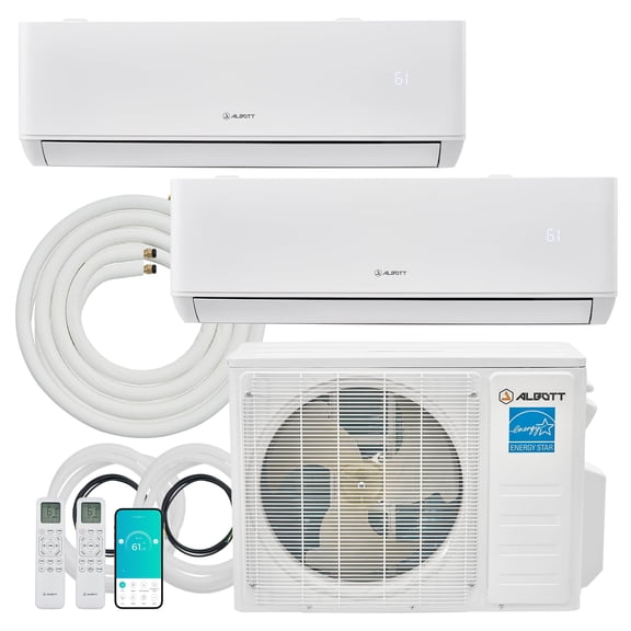 Jocisland Mini Split AC/Heating System, 20,000 BTU ODU, 25 SEER2 2 Zone 9K+12K BTU Ductless Inverter Heat Pump, WiFi Enabled, 208-230V