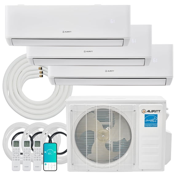 Jocisland Mini Split AC/Heating System, 28,000 BTU ODU, 22 SEER2 3 Zone 9K+9K+12K BTU Ductless Inverter Heat Pump, WiFi Enabled, 208-230V