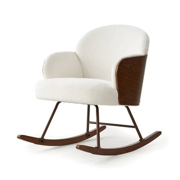 MERLUXY Modern Rocking Chair for Nursery,Bentwood Frame and Teddy Upholstered Armchair,White