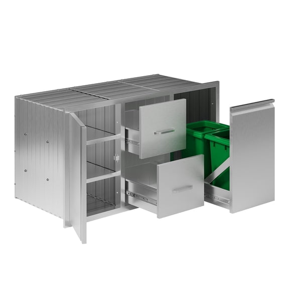 Jocisland Outdoor Kitchen Drawers 41.5"×23"×23" Stainless Steel, Double & Door Trash Drawer & 3-Tier Cabinet, BBQ Island Storage