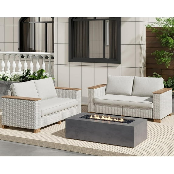Jocisland Patio Furniture Set, 4 Piece Modular Rattan Outdoor Sectional Set with Washable Cushions, 2 Loveseats for Lawn Deck Backyard Garden, Beige