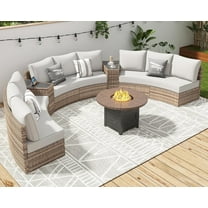 Jocisland Patio Furniture Sets, 11 Piece Half-Moon Sectional Round Sofa Set, Beige