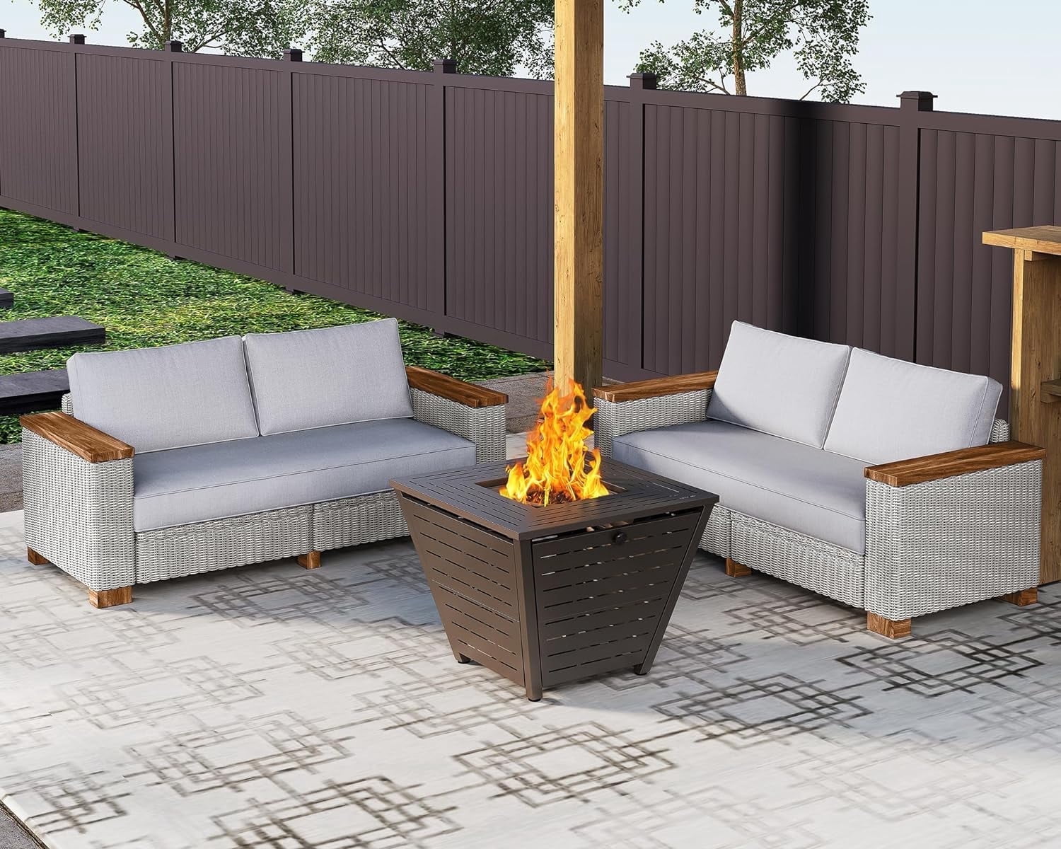 Jocisland Patio Furniture Sets, 4-Piece Wicker Sofa Set, with Outdoor Patio Cushions & 5.9" Wider Wood Armrest…
