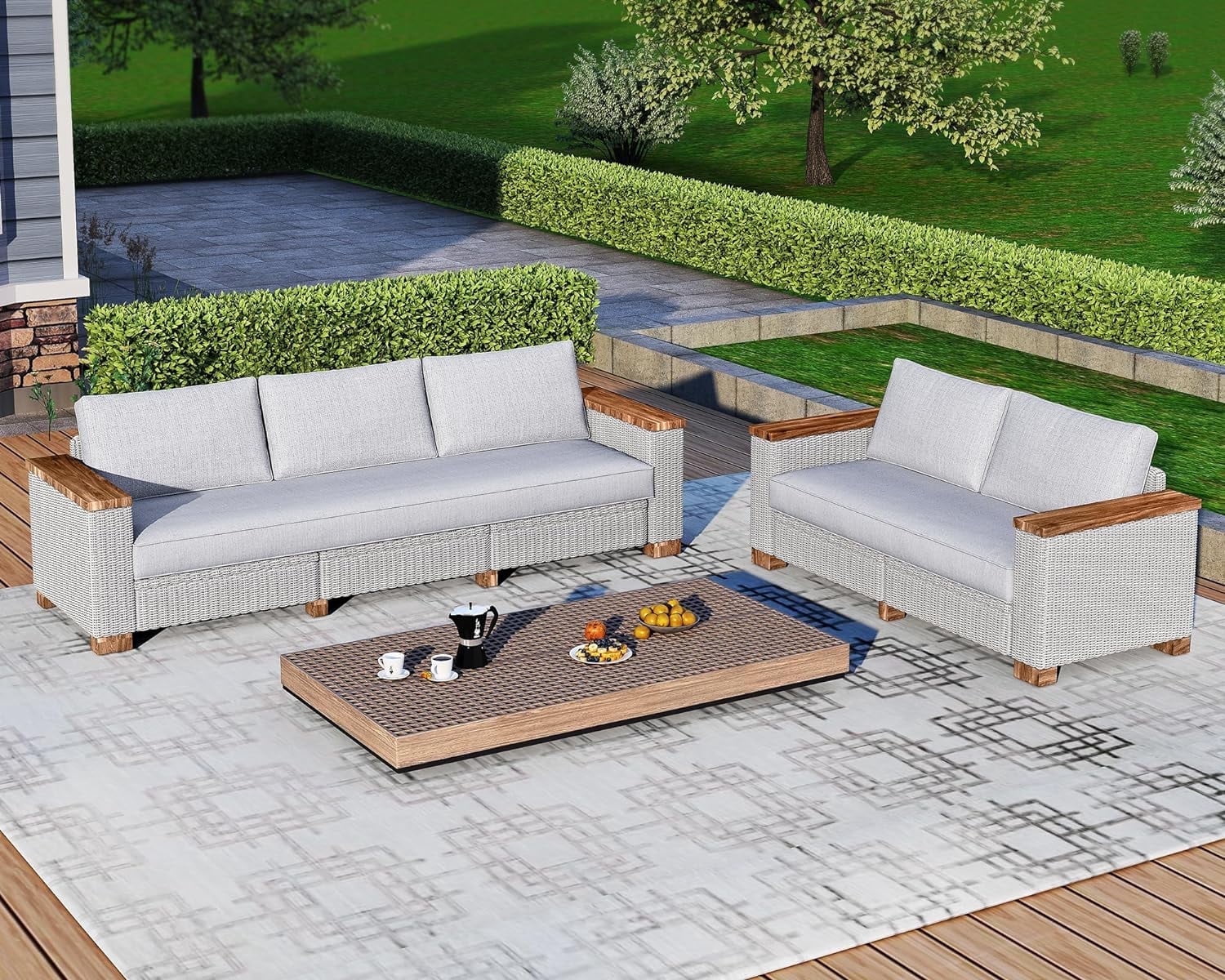 Jocisland Patio Furniture Sets, 5-Piece Wicker Sofa Set, with Outdoor Patio Cushions & 5.9" Wider Wood Armrest…