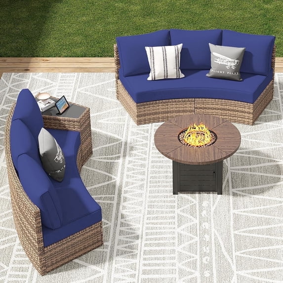 Jocisland Patio Furniture Sets, 6 Piece Half-Moon Sectional Round Sofa Set, Outdoor Patio Furniture with Cushions for Beach, Pool, Balcony, Blue