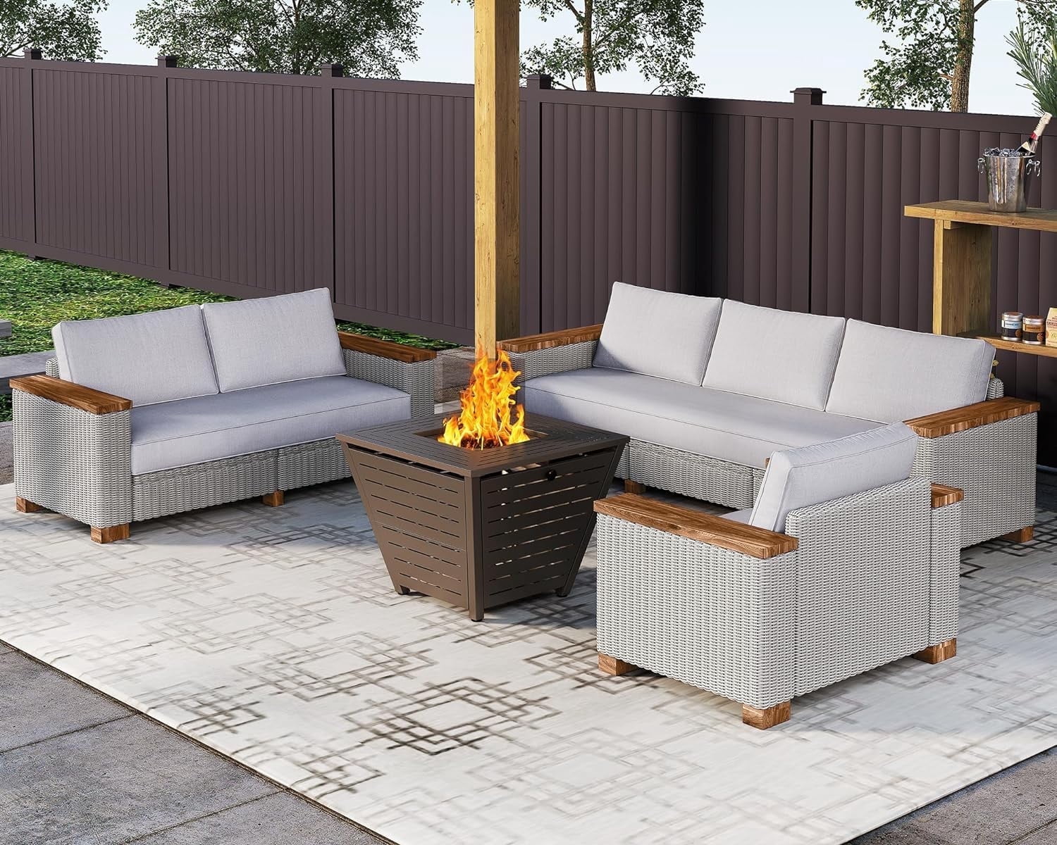 Jocisland Patio Furniture Sets, 6-Piece Wicker Sofa Set, with Outdoor Patio Cushions & 5.9" Wider Wood Armrest…