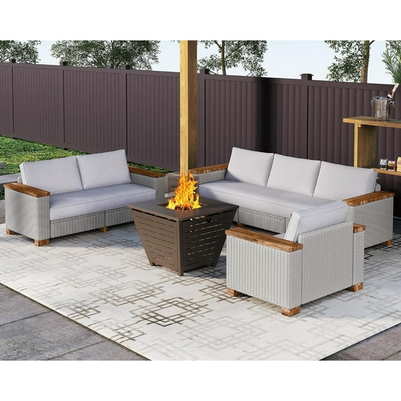 Jocisland Patio Furniture Sets, 6-Piece Wicker Sofa Set, with Outdoor Patio Cushions & 5.9" Wider Wood Armrest…