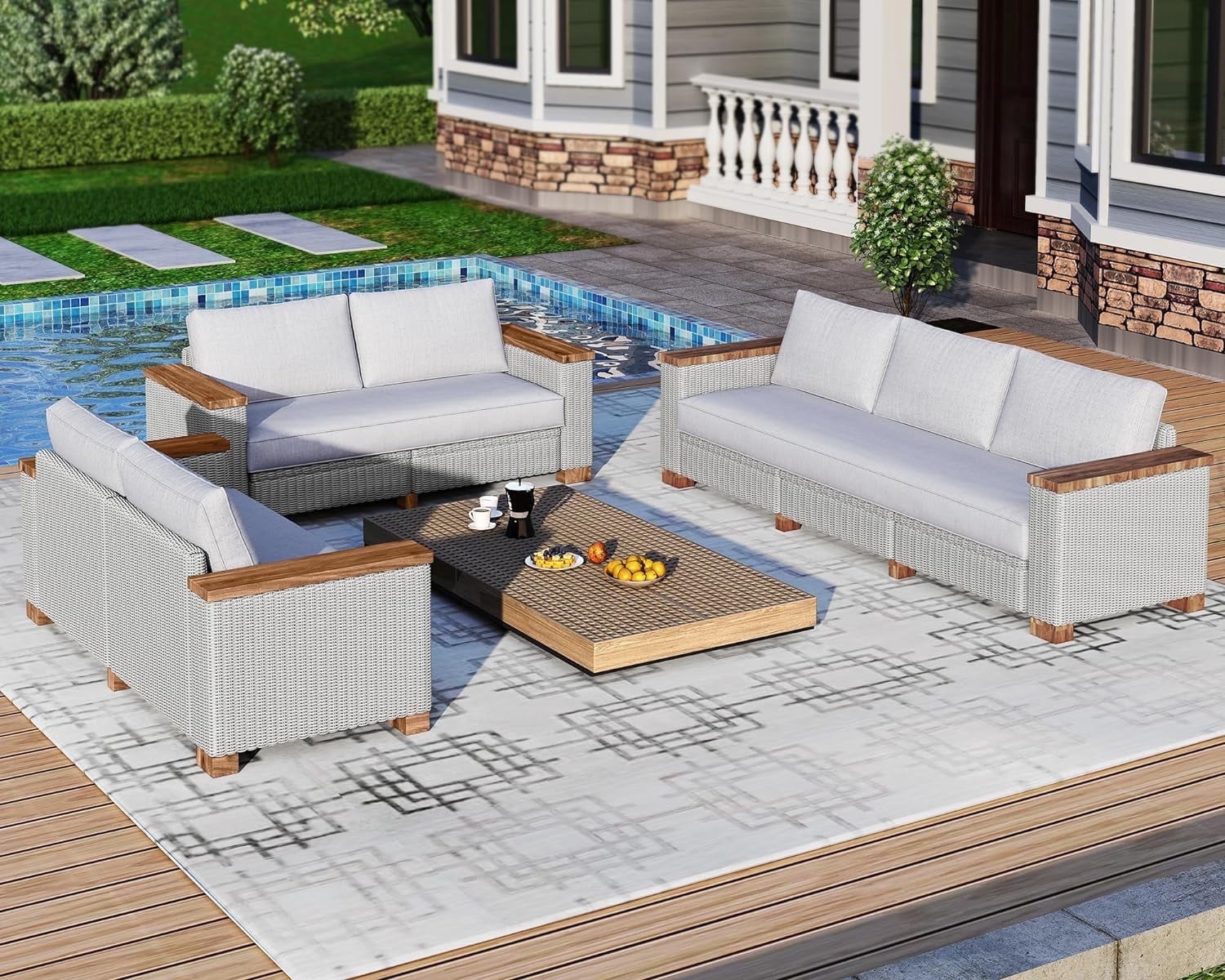 Jocisland Patio Furniture Sets, 7-Piece Wicker Sofa Set, with Outdoor Patio Cushions & 5.9" Wider Wood Armrest…