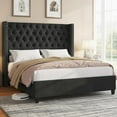 Jocisland Upholstered Black Queen Platform Bed, 51.6" Wingback Headboard, Button Tufted, No Box