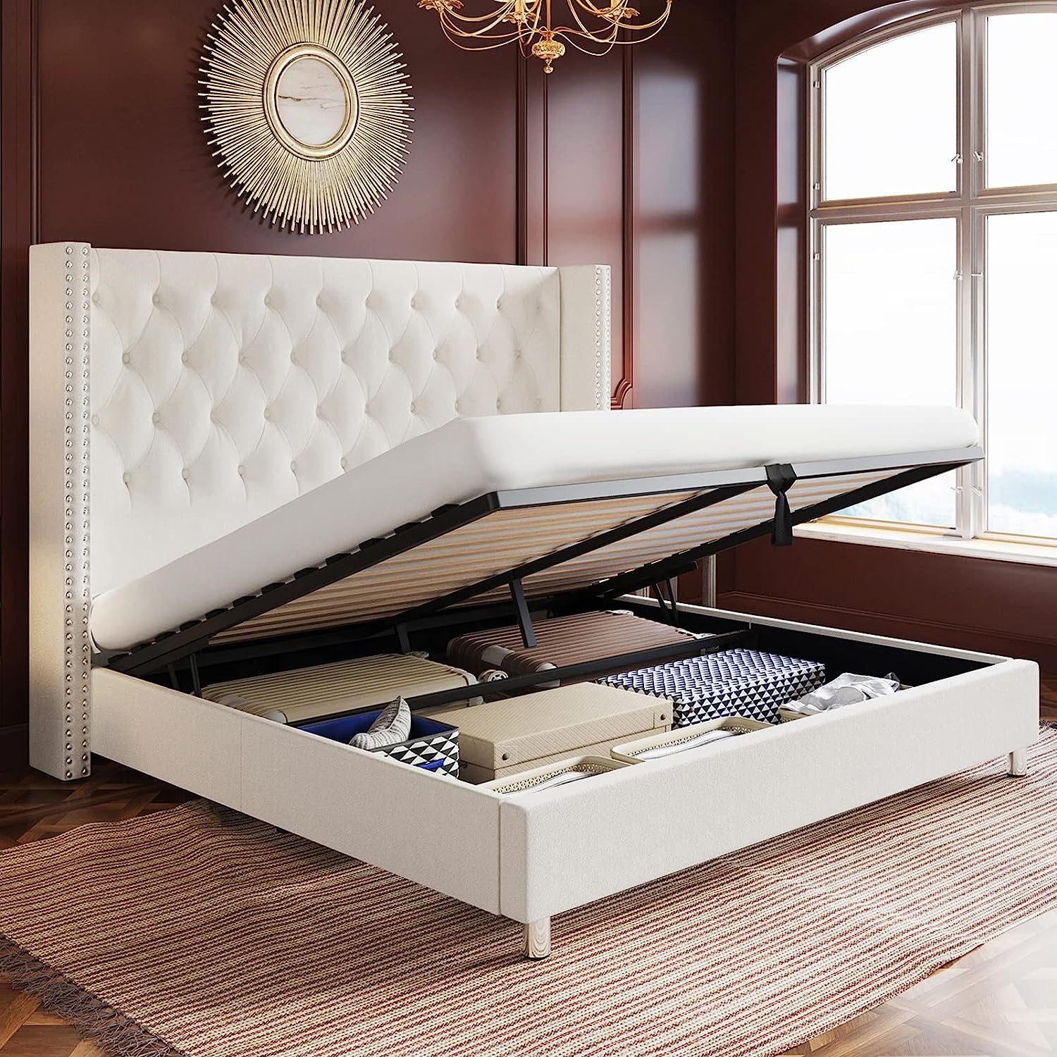 Jocisland Queen Size Beds Lift Up Storage Upholstered Bed Frame