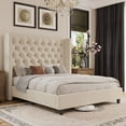 thumbnail image 1 of Jocisland Queen Size Platform Bed Frame Velvet Upholstered Bed Deep Button Tufted Wingback Headboard/No Box Spring Required/Wood Slat Support/Easy Assembly/Cream, 1 of 7