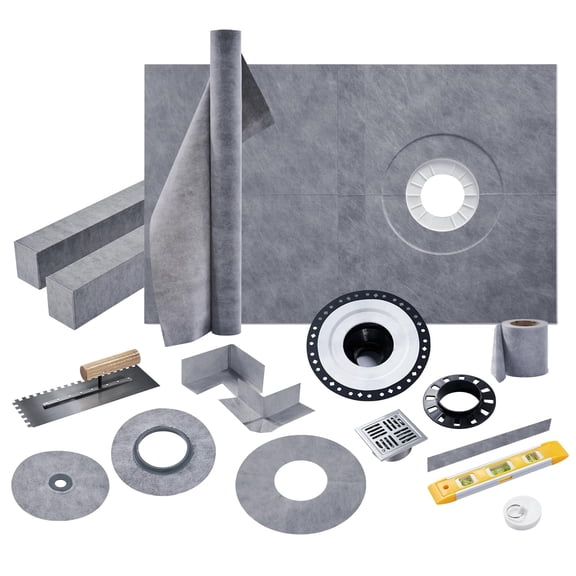 Jocisland Shower Curb Kit, Complete Shower System with 38" x 60" Tray Featuring off-Center Drain, Abs Bonding Flange, Trowel