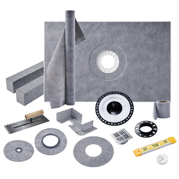 Jocisland Shower Curb Kit, Full Shower Installation Set with 38" x 60" Tray, Center Outlet