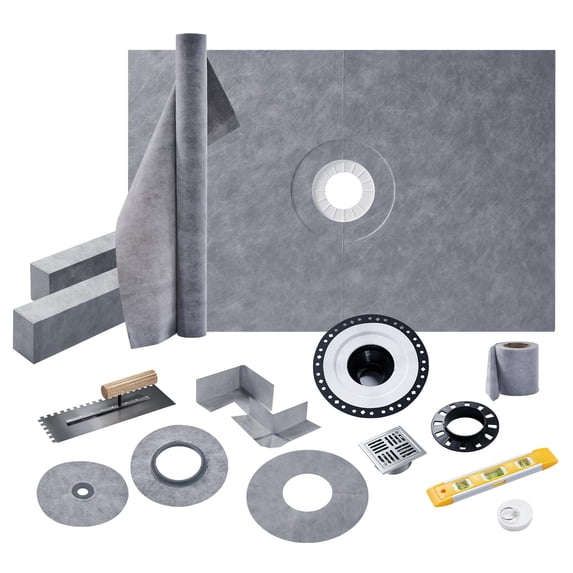 Jocisland Shower Curb Kit with Complete Shower Kit- Tray, 48" x 72" Tray, Center Outlet Position