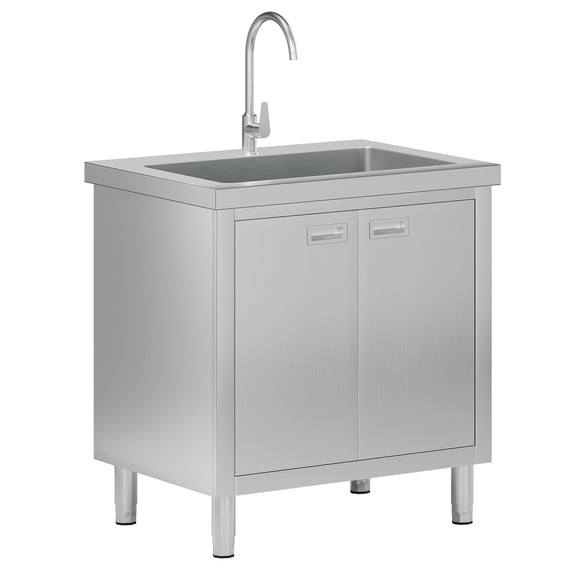 Jocisland Stainless Steel Utility Sink with Cabinet, Commercial Freestanding, Double-Door Storage for Restaurant, Laundry Room, Garage