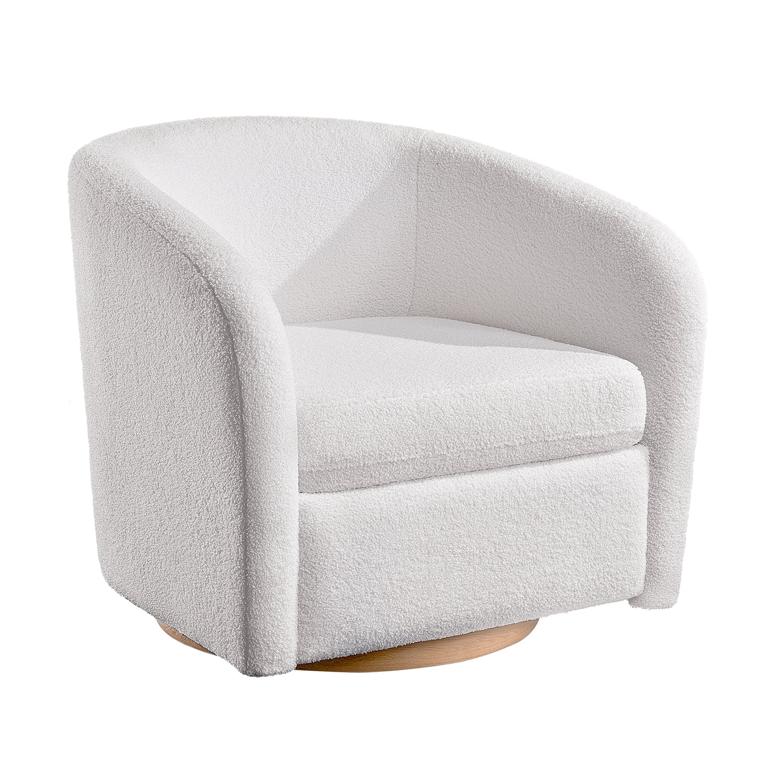 Merluxy Accent Chair for Living Room, 360° Swivel Armchair,Teddy Upholstered, White