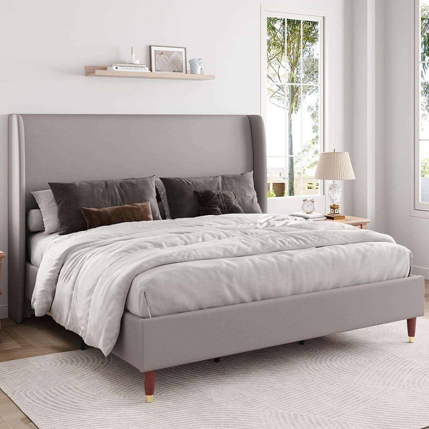 Jocisland Upholstered Bed Frame Full Size 51.2" High Linen Platform Bed ...