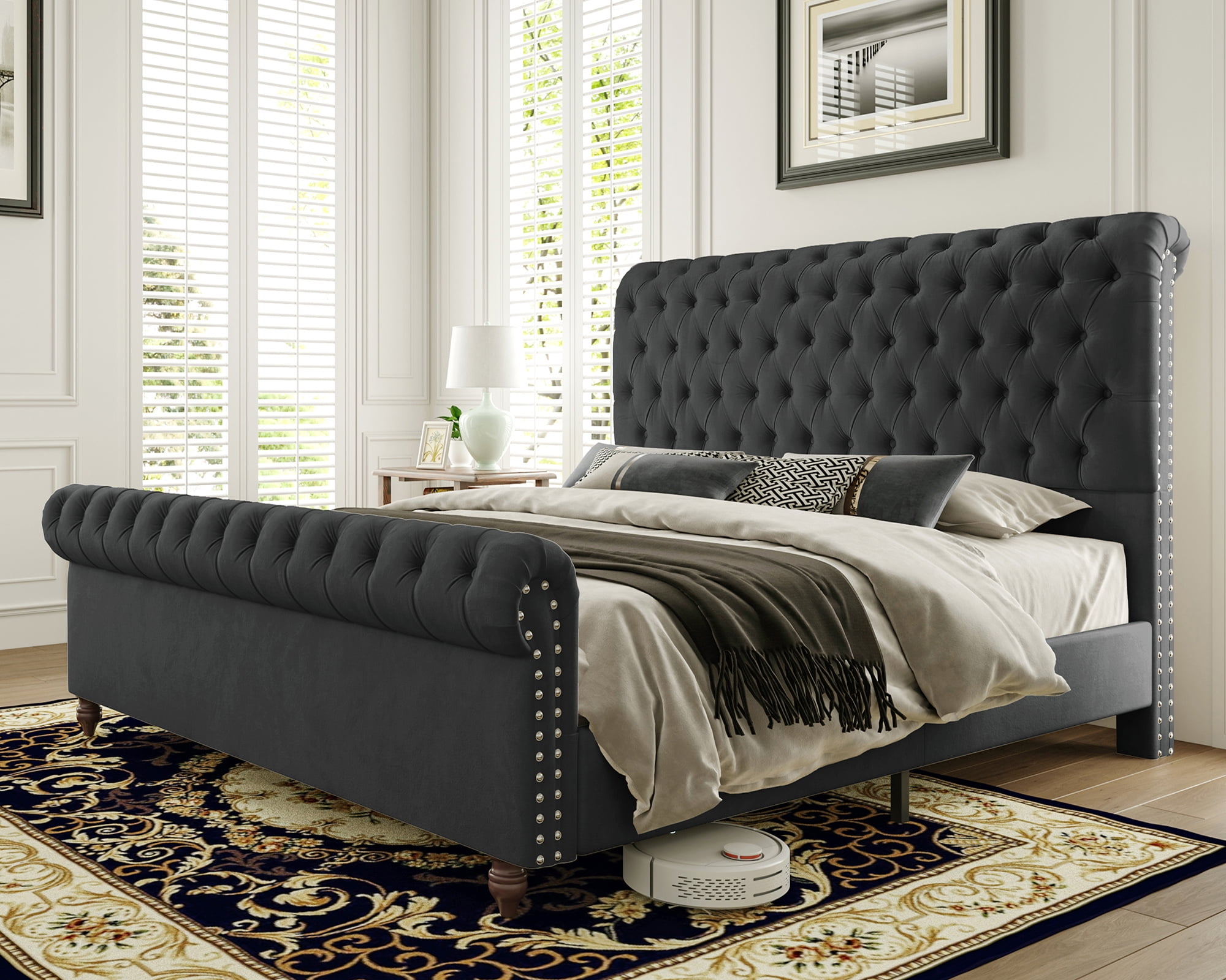 Upholstered sleigh deals headboard