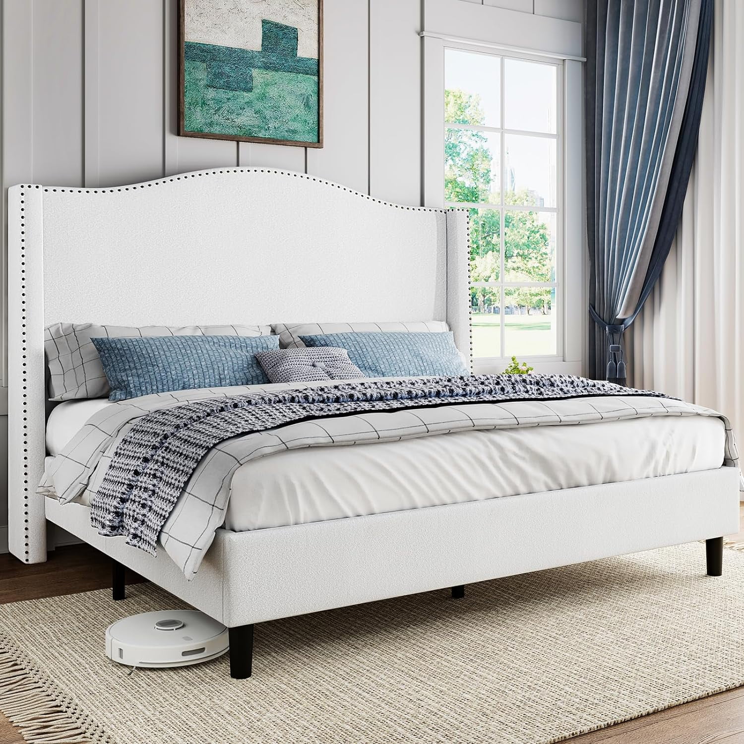 Jocisland 52.6" Queen Bed Frame With Camelback Headboard,Velvet ...