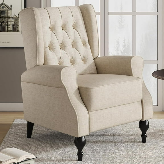Jocisland Wingback Recliner Chair for Living Room,High Back and Thick Armrest,Fabric Light Beige
