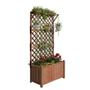Jocisland Wooden Raised Garden Bed for Outdoor, Deep Large Planter Box with Diamond Lattice Trellis for Climbing Plants, Vegetables, Gardening（3× 2× 6FT）